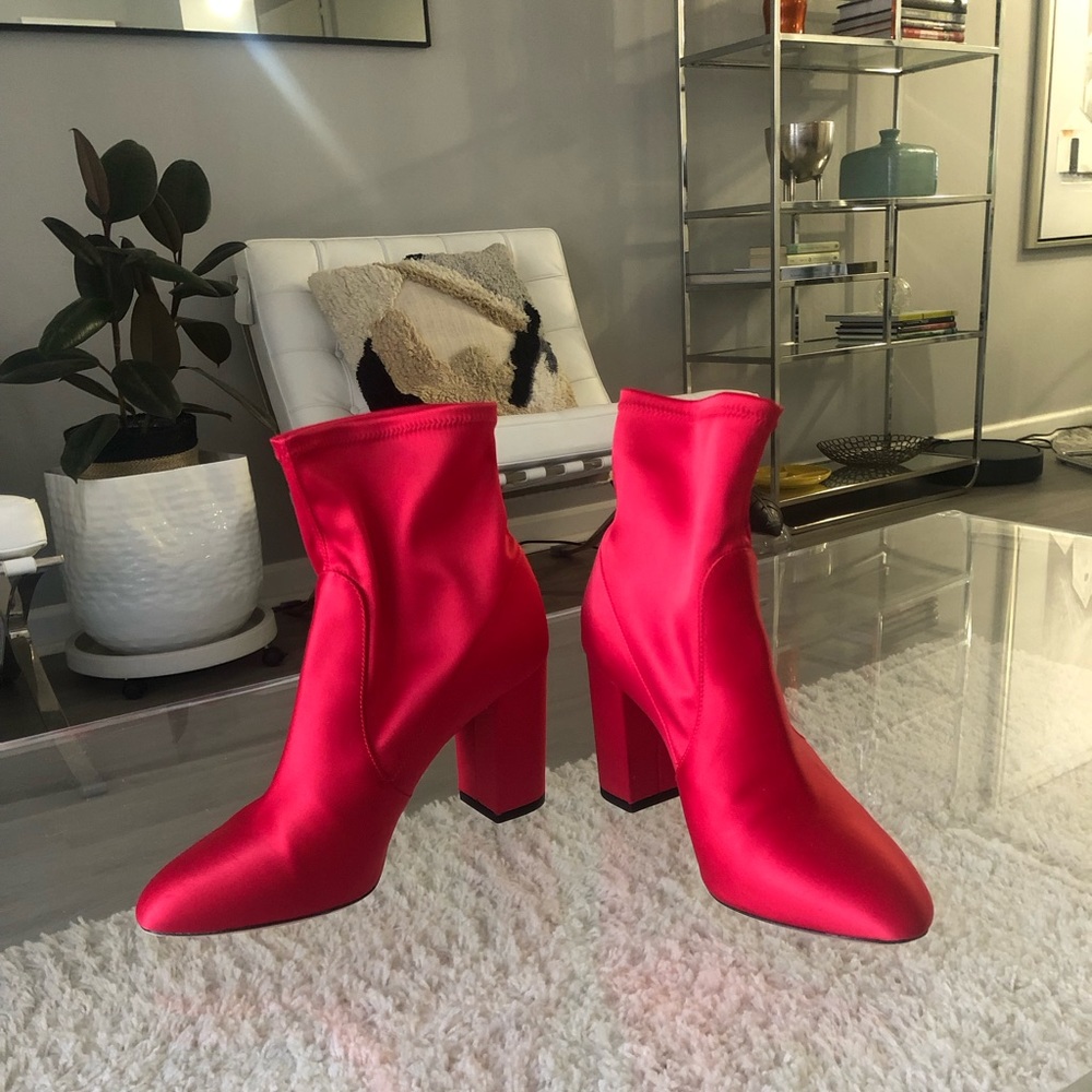 Aquazzura Red Satin Booties size 38. Worn once. Excellent condition.